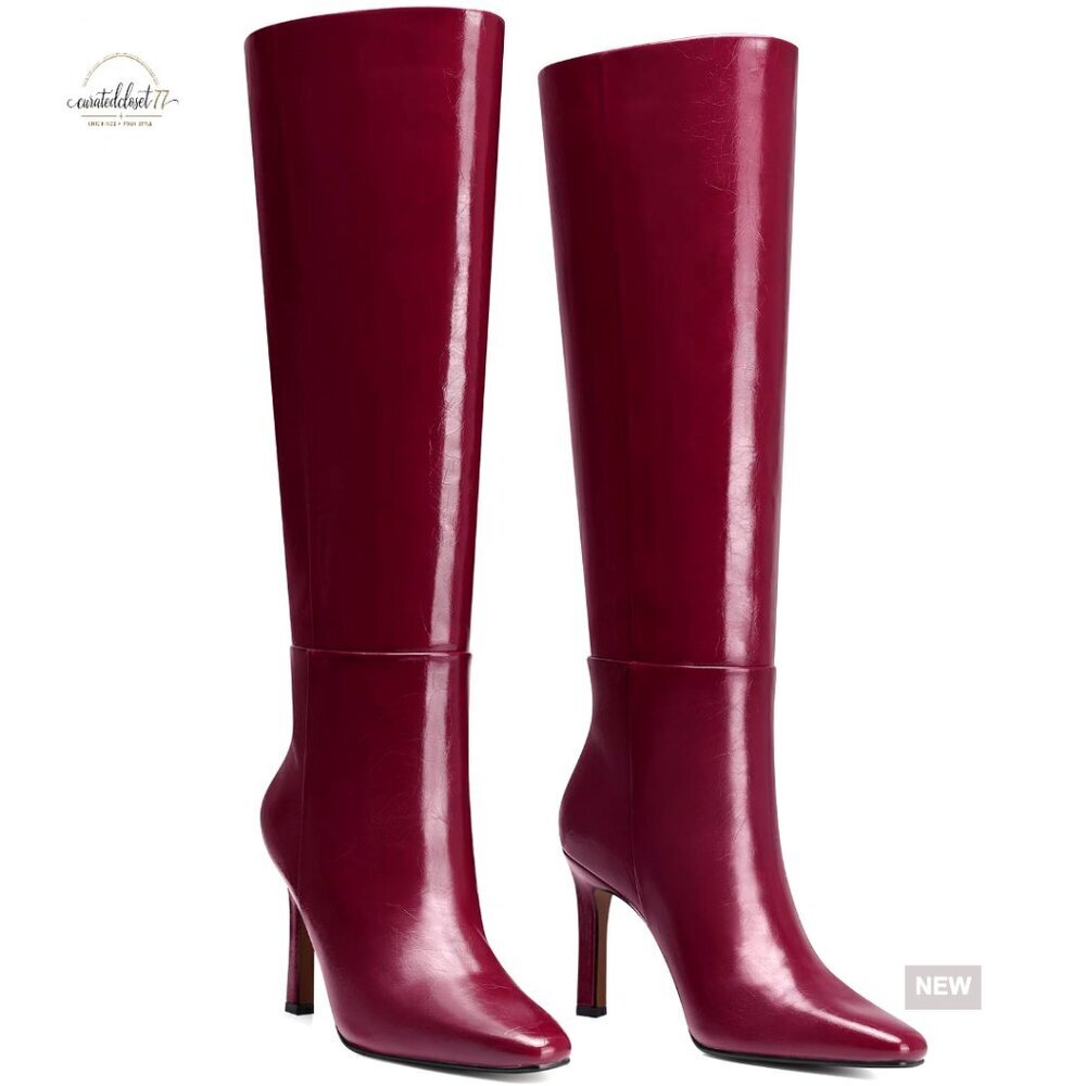 Knee High Stiletto Heel Boots Wide Calf Size 8.5 Leather Heeled Booties